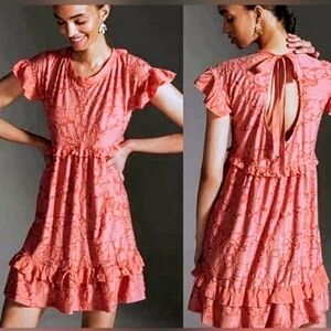 Anthropologie: Cute & Comfy Floral Ruffled Knit Mini Dress, Size S